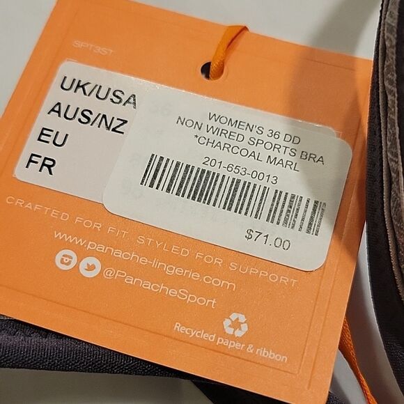 Panache Women's Non-Wired Sports Bra Charcoal Marl 36DD NWT 7341B - Picture 5 of 7